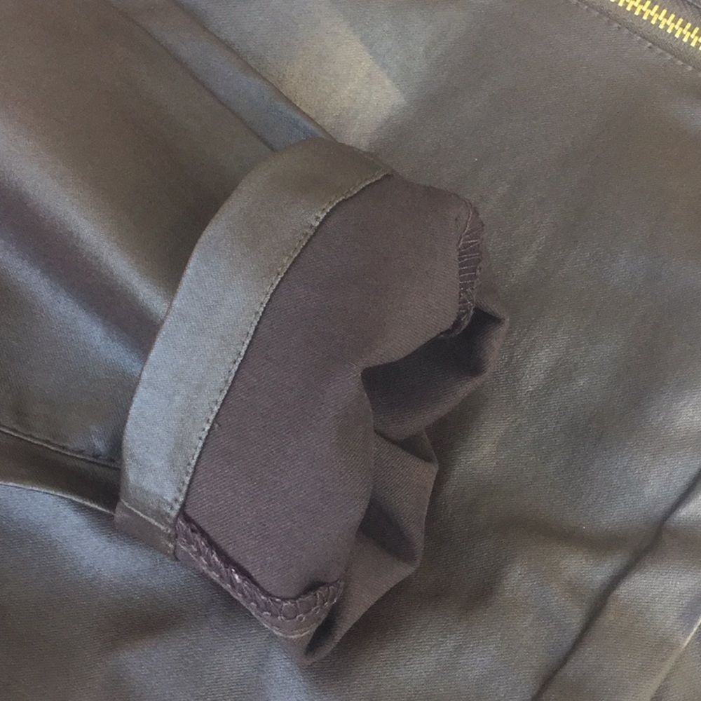 BROWN ELASTIC COATED FAUX LEATHER PANTS - Picture 6 of 8